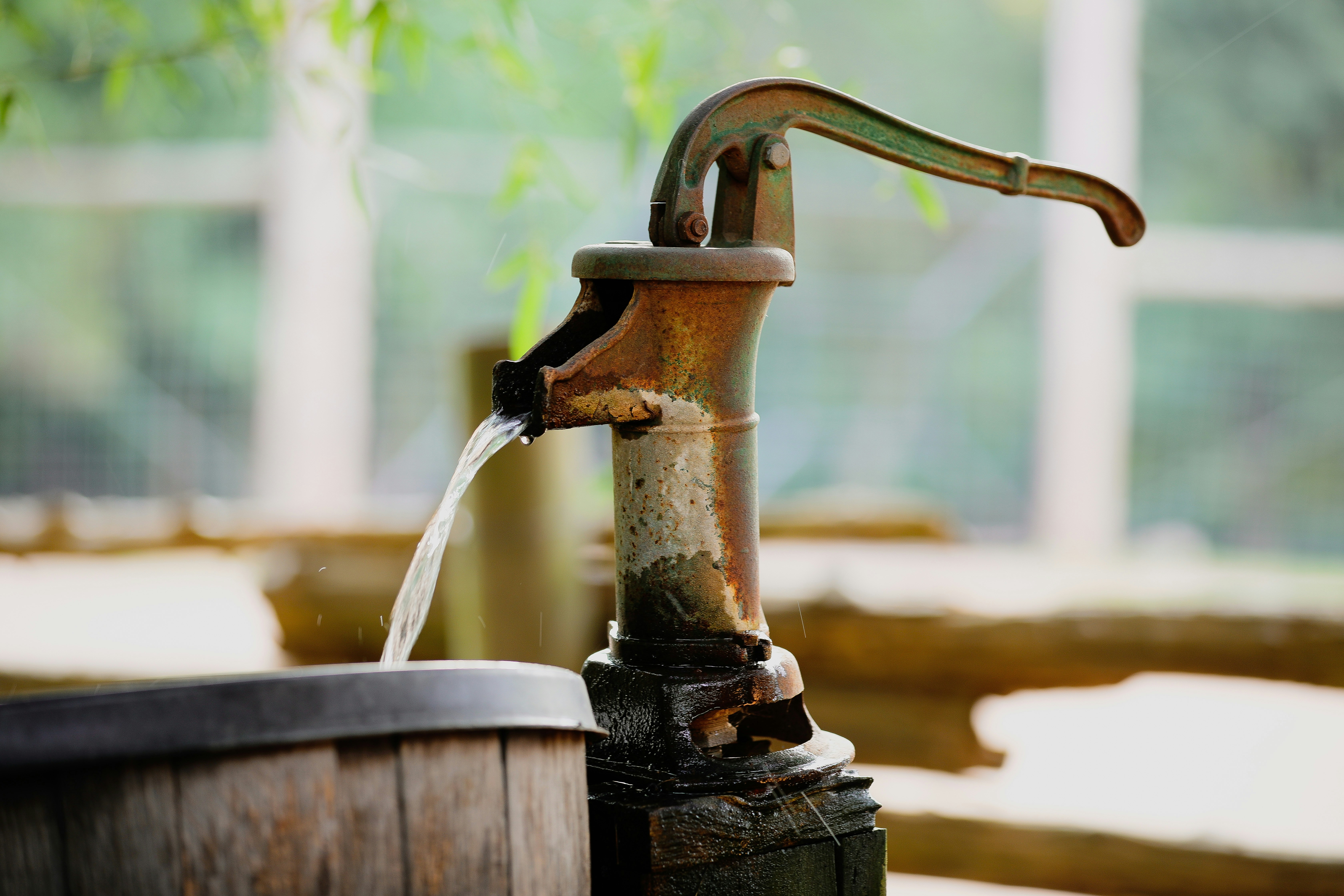 Water running from a tap into cupped hands, close-up, natural light, slightly cool toned
